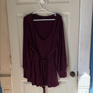 Lane Bryant Wine Long Sleeve Tie-Waist Blouse